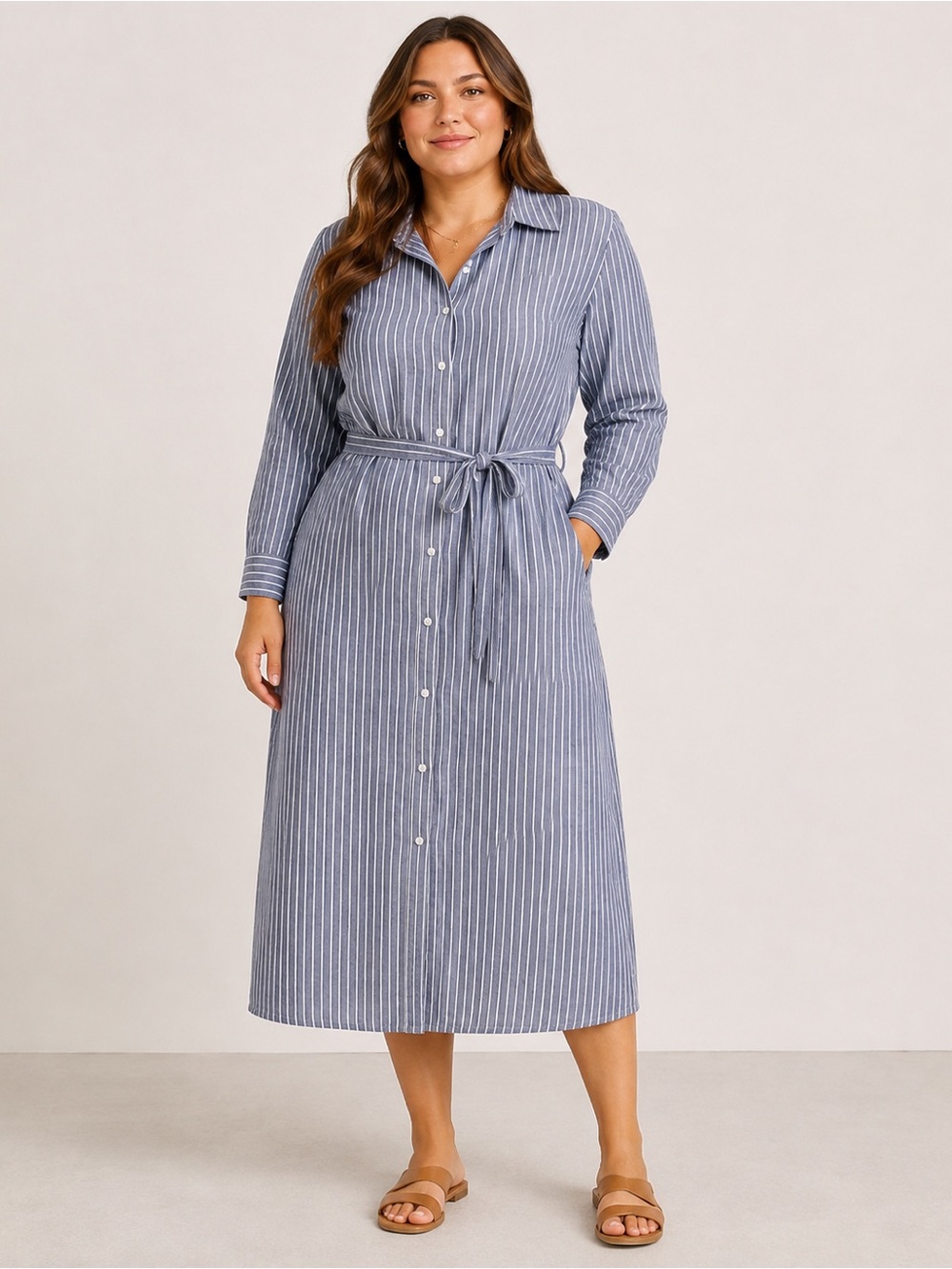 Lapogee Stripe Shirt Dress in Coastal Blue and Optic White 3x